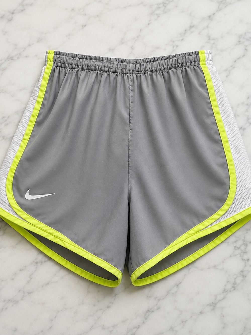 Nike Women’s Gray Athletic Shorts with Neon Yellow Trim